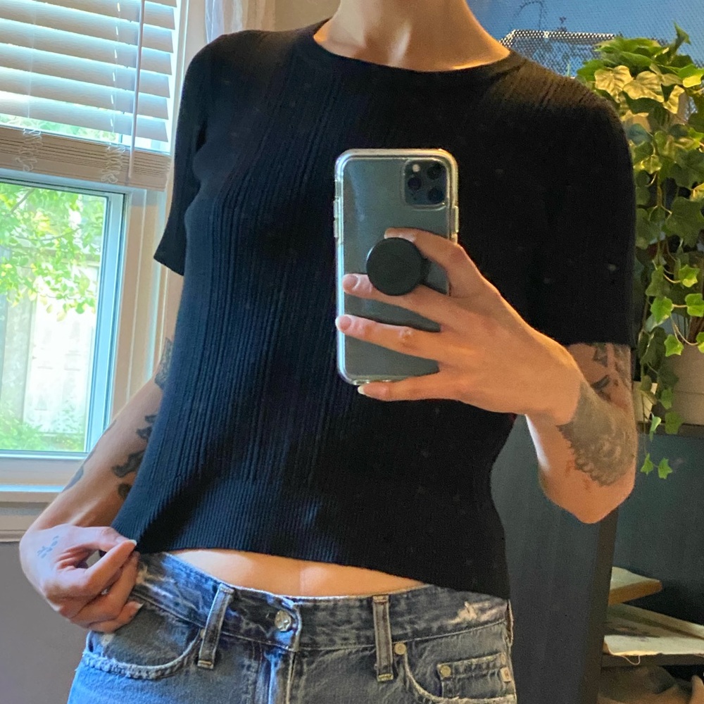 Joie Ribbed Knit Short Sleeve Blouse